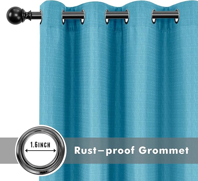 HolidayIdeas 4 Panels Linen Outdoor Curtains for Patio Waterproof Teal Gazebo Privacy Curtains 110" Wide x 95" Long-Indoor/Outdoor Wide Curtains Weatherproof for Pergola, Porch, Backyard, Deck