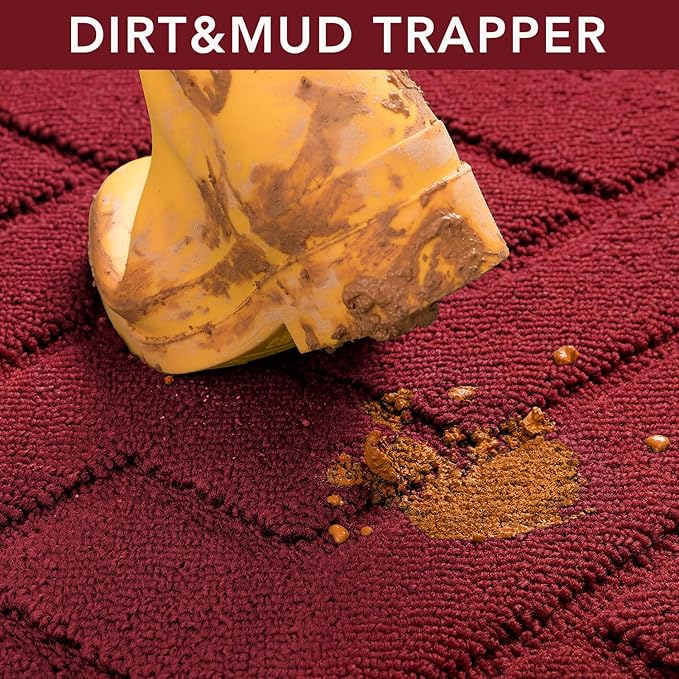 hicorfe Front Door Mat Outside Entrance,32"x40" Absorbent Muddy Dirt Resist Welcome Door Mats Outdoor Indoor,Stain and Fade Resistant,Non Slip Backing Entry Mat Doormat for Entryway(Red)