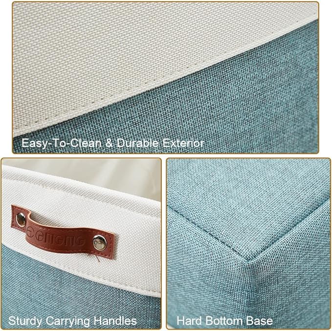 DECOMOMO Storage Bins Fabric Storage Baskets for Shelves, Linen Closet Organization Toys Nursery (Green and White, Large - 4 Pack)
