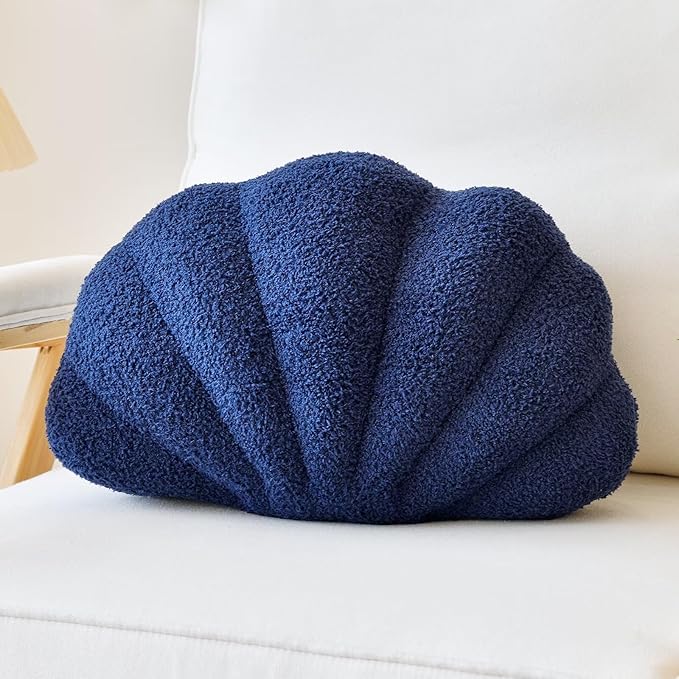 Seashell Throw Pillows, Shell Shaped Throw Pillows, 18 Inch Soft Home Decorative Pillow Plush Cushion for Bed Couch Living Sofa Room Decor Accent Throw Pillow (Navy 18Inch)