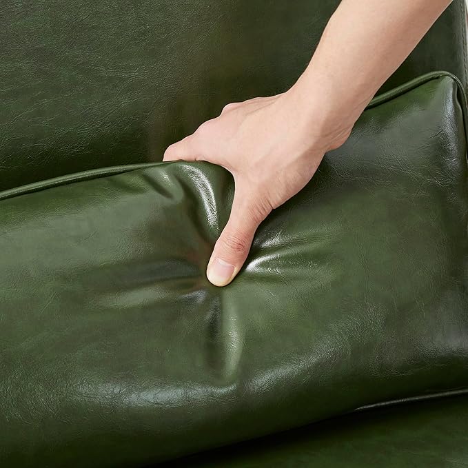 Glitzhome Mid Century Hunter Green Accent Armchair, Single Reading Armchair PU Leather Lounge Chair with Walnut Ruberwood Frame