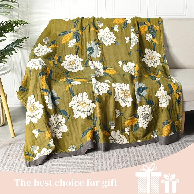 Boho Throw Blanket for Bed - 100% Pure Cotton Ultra Soft Rustic Quilt - Farmhouse Decor Bed Blankets, All Season Rustic Throw for Sofa Couch Chair(60"×80", Flower Branch)