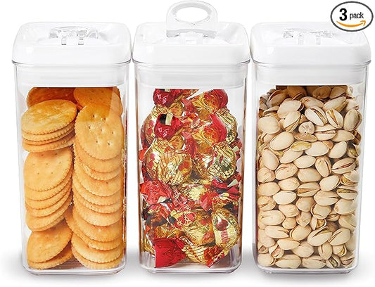 Felli Flip Tite Food Storage Container with Lid Airtight 4" Ring Seal Flip Top, Stackable Acrylic Canister Jar for Pantry Kitchen Counter, Snack Coffee Bean Granola Pet Treats Cracker Holder (1.3 qt)