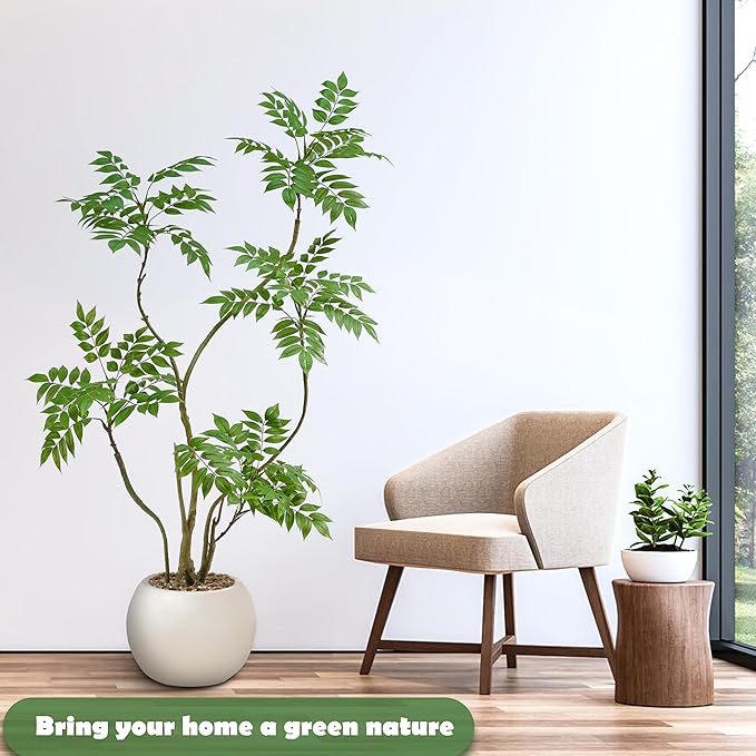 Artificial Mahonia Fortunei Tree 5FT,Tall Fake Plant Artificial Sumac Tree, Faux Plants Indoor Fake Plants Decor with Pots for Home Office Bathroom Bedroom Living Room Decorations Housewarming