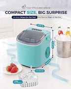 EUHOMY Countertop Ice Maker Machine with Handle, 26lbs Per Day, 9 Ice Cubes Ready in 6 Mins, Auto-Cleaning Portable Ice Maker with Basket and Scoop, for Home/Kitchen/Camping/RV (Green)