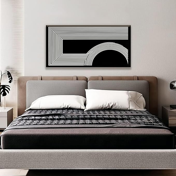 Abstract Wall Art Modern Canvas Art Wall Decor Minimalist Wall Art Geometric Line Canvas Artwork Print Paintings Black And White Wall Art Modern Picture For Bedroom Art Office Home Wall Decor 20"X 40"