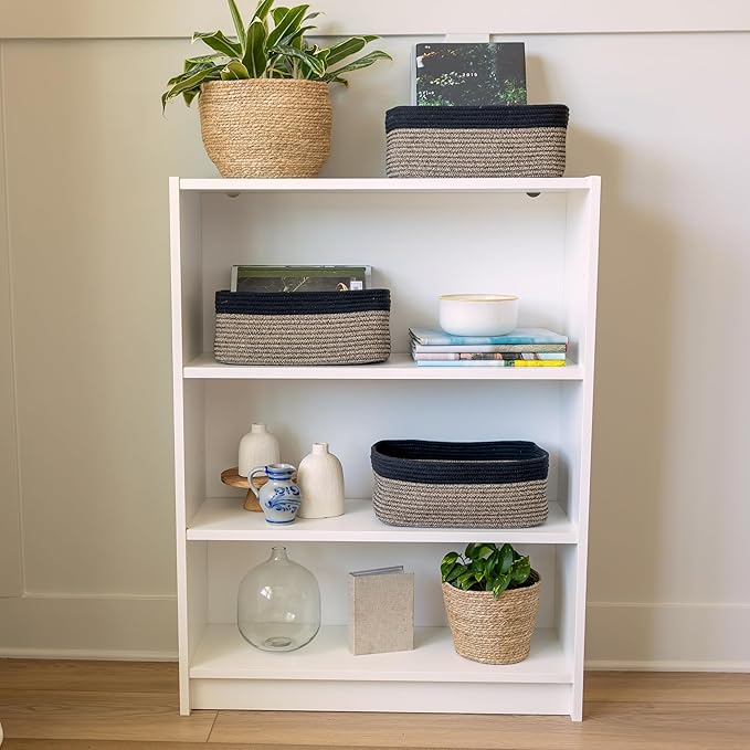 NaturalCozy 13.5”x8.5”x5.5” Rectangle Storage Baskets for Shelves 3 Pack | Cotton Rope Woven Small Baskets for Organizing | Small Storage Bins for Nursery, Bathroom, Closet, Shelf, Decorative