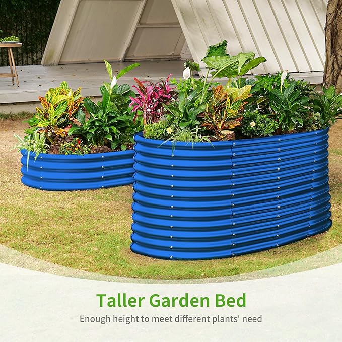Land Guard 8x4x3ft Oval Galvanized Raised Garden Beds, Large-Capacity Metal Planter Box Outdoor, Durable Deep Raised Garden Bed 3ft Tall, Raised Beds for Gardening Vegetables, Royal Blue