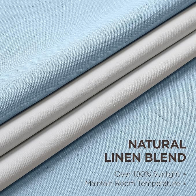 Joydeco Pinch Pleated Linen Curtains Darkening Drapes for Bedroom, 100% Blackout Drapes 96 inches Long 2 Panels Heat Blocking Curtains(Chambray Blue,40'' Wx96'' L)
