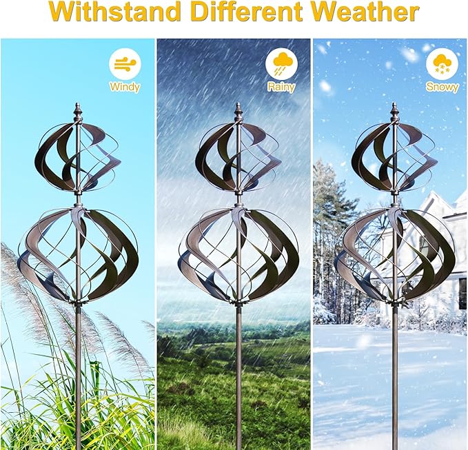LimeHill Wind Spinner for Yard and Garden - Large Metal Windspinners for Outdoor Decorations (Silver Spherality)