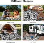 OLANLY Waterproof Outdoor Rug 8x10 ft, Reversible Outdoor Plastic Straw Rug with Leaf Pattern, RV Mat, Indoor Outdoor Carpet for Patio, Camping, Balcony, Deck, Backyard, Black & White