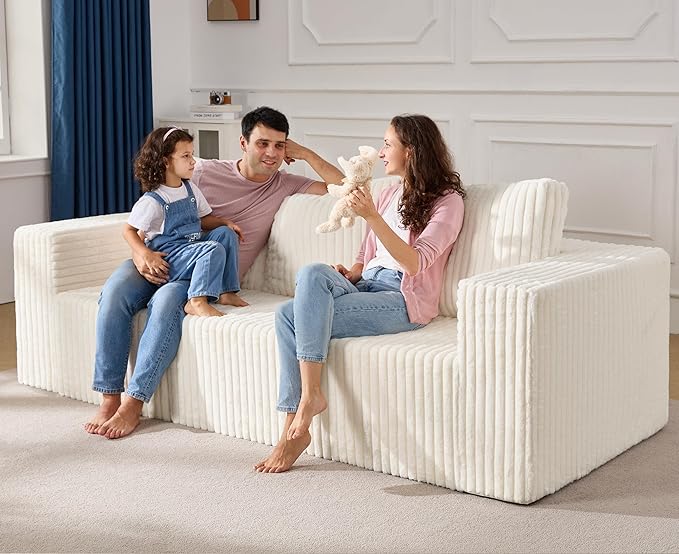 Modular Sectional Sofa 3-Seater Modular Couch with Deep Seat Memory Foam Cloud Chair with Pillows Oversized Sectional Sofa for Living Room Bedroom (Strip White, 3-Seater)