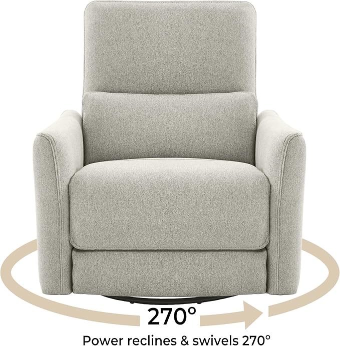 CHITA Power Recliner Chair Swivel Glider, FSC Certified Fabric Living Room Nursery Reclining Sofa Chair with Lumbar Support, Dove Grey