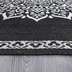 CAMILSON Outdoor Rug, 5x7 Medallion Black White Modern Area Rugs for Indoor and Outdoor Patios, Kitchen and Hallway Mats, Washable Porch Deck Outside Carpet (Medallion Black, 5 x 7)