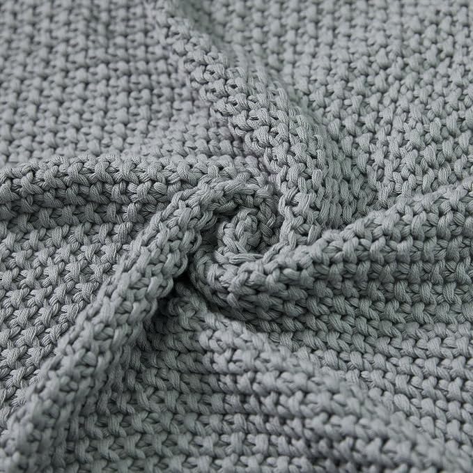 Joydeco Chunky Cable Knit Throw Blanket, Lightweight 100% Cotton Soft Cozy Throw Twin Blanket for Couch Bed and Sofa, Rustic Breathable Farmhouse Blanket Gift for Women Men(Grey, 60"x80")