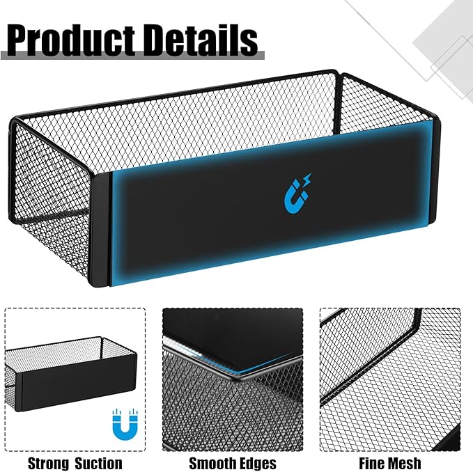 Tioncy 4 Pcs Magnetic Storage Bin Magnetic Locker Organizer for Pegboard Refrigerator Shelves Basket Container Wire Storage Holder for Kitchen Home Whiteboard(Black,10.6''l)