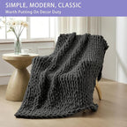 Bigacogo Chunky Knit Throw Blanket for Couch, 40x80 inches, 100% Hand Knitted with Thick Jumbo Chenille Yarn, Cozy Soft Large Rope Knot Cable Crochet Blankets for Sofa Bed Living Room, Dark Grey