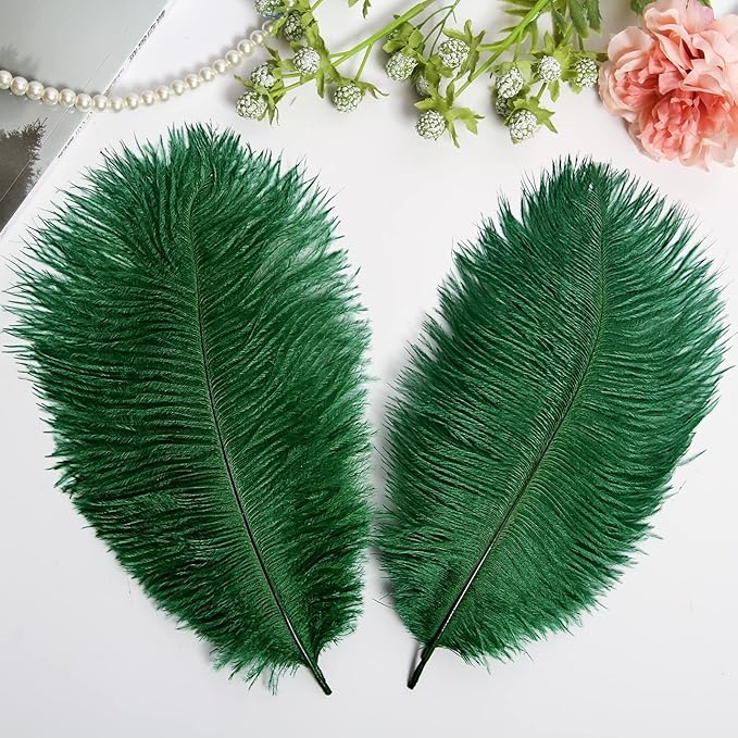 THARAHT Blackish Green Ostrich Feathers 12pcs Natural Bulk 10-12Inch 25cm-30cm for Crafts Wedding Party Centerpieces Mardi Gras Decoration Feather