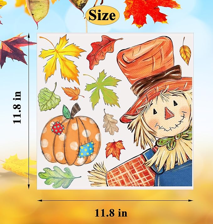 Fall Window Clings Decorations for Glass Fall Watercolor Pumpkin Maple Leaves Scarecrow Truck Window Stickers for Autumn Thanksgiving Harvest Party Home Window Decals Decor