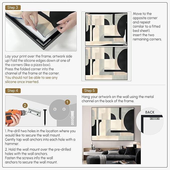 SIGNWIN 36"x46" Extra Large Framed Wall Art Modern Neutral Abstract Geometric in Black and Beige, Clean Minimalist Design for Home Living Room Bedroom Decor (Frame Assembly Required)