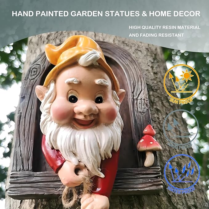 Elenon Climbing Gnomes Tree Faces Decor, Adorable Gnome Tree Hugger Fairy Garden Statue, Funny Peeker Sculpture Outdoor Yard Patio Art (2pcs)