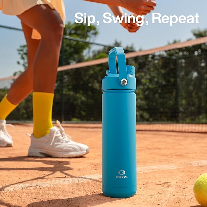 Insulated Water Bottle with Straw Stainless Steel Water Bottle, Leak-Proof, BPA-Free, Double Wall Vacuum Keeps Cold for 24 Hours for Sports, Travel, School (18 oz, Azure Blue)