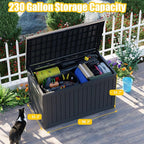Vixzen 230 Gallon Resin Deck Box, Lockable Outdoor Storage Box for Patio Cushions Storage Furniture,Garden Tools, Pool Supplies, Weatherproof and UV Resistant- Black