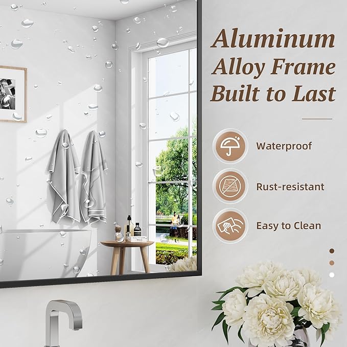 Bathroom Mirror 60" x 30", Large Rectangle Wall Mirror, Black Metal Frame Wall Mounted Mirrors for Bathroom, Vanity, Bedroom, Entryway Decor(Horizontal/Vertical)