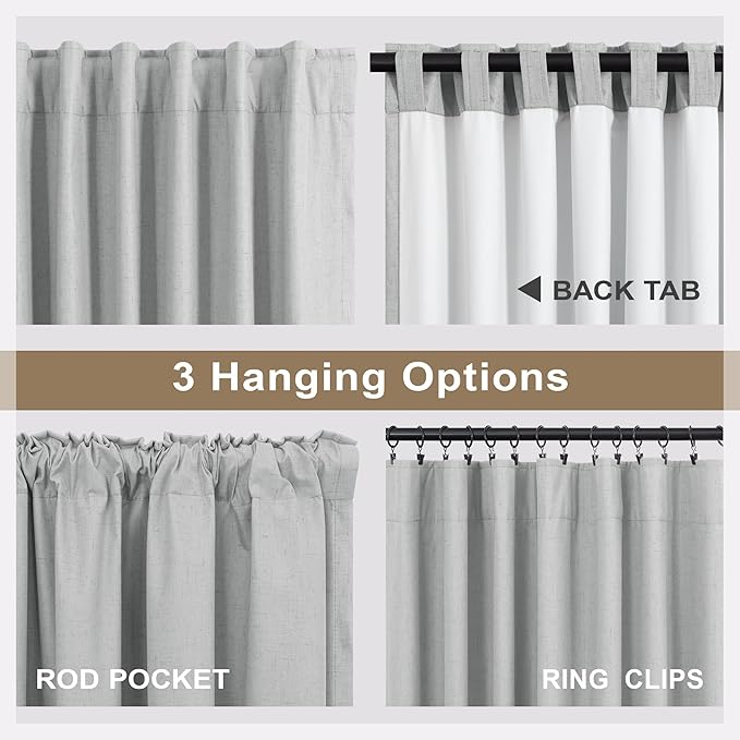 Total Blackout Curtains Full Shade 84 Inches Long Light Grey Gray Black Out Thick Linen Drapes for Living Room Thermal Insulated Bedroom Heavy Duty White Backing Back Tab Pleated 52x84 Length 2 Panel