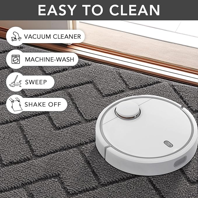 hicorfe Indoor Doormat,Front Back Door Mat Rubber Backing Non Slip Door Mats 47"x71" Absorbent Resist Dirt Entrance Doormat Inside Floor Mats for Entryway Washable Low-Profile (Grey)