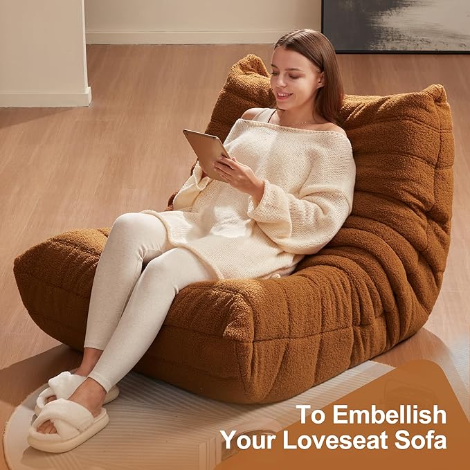 Bean Bag Chairs for Adults Giant Bean Bag Chair Memory Foam BeanBag Chair Big Bean Bag Sofa with Filler Faux Fur Fireside Beanbags Lazy Sofa for Living Room Bedroom Dorm Office (Brown Teddy)