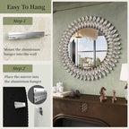 Kelly Miller Round Jeweled Mirror for Wall Decor, 32 in Modern Decorative Wall Mirror with Luxury Diamonds Beveled Vanity Mirror for Bedroom, Living Room, Bathroom, Hallway, Entryway, Fireplace