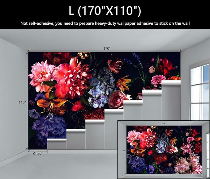 WFBHUA-Dark Floral Wallpaper Watercolor Pink and Blue Flower Wall Mural for Bedroom (Not Peel and Stick)