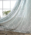 MIUCO Moroccan Embroidered Semi Sheer Curtains Linen Look Grommet Window Curtains for Bedroom 52 x 95 Inch 2 Panels, Sea Foam
