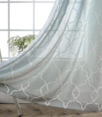 MIUCO Moroccan Embroidered Semi-Sheer Curtains Faux Linen Grommet Window Panel Pair for Nursery 52 x 63 Inch, Sea Foam