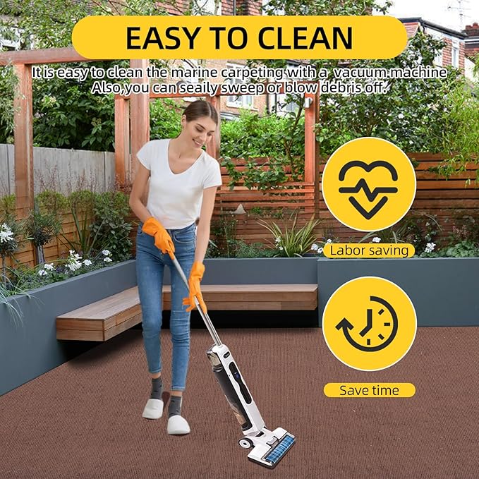 Marine Carpet,5 FT x 15 FT Brown Indoor Outdoor Carpet 0.2" Thick Boat Carpet with Water-Proof TPE Backing, Non-Slide Outdoor Marine Carpet Roll for Home, Patio, Porch, Deck