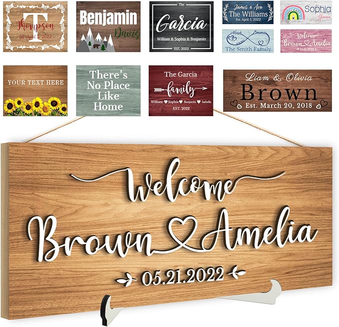 Custom Wood Sign Prsonalized Text Business 3D Home Decor, Personalized Rustic Plaque Board Hanging Wooden Name Sign for Wall Art, Customized Signs Plank Decoration Gifts for Wedding Family Farmhouse Kitchen, Rectangle