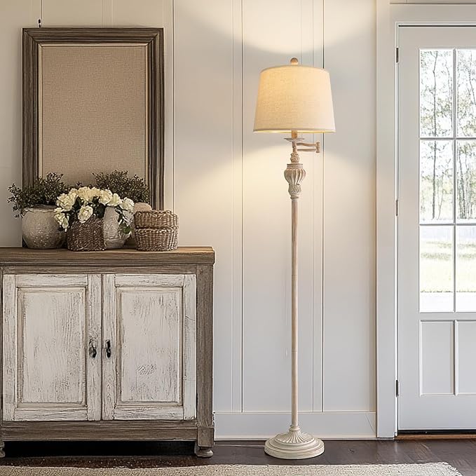 61" Vintage Floor Lamp with 350° Adjustable Swing Arm, Tall lamp Standing Lamp for Bedroom Living Room Bedside Nightstand Retro Farmhouse Mid Century Lamp Light Home Décor Office Gifts