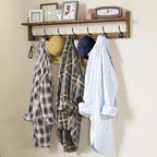 BAMEOS Coat Rack Wall Mount, Large Wooden Coat Hooks with Shelf, 35" L, 7 Dual Metal Hooks for Entryway, Bathroom, Kitchen, Living Room, Bedroom