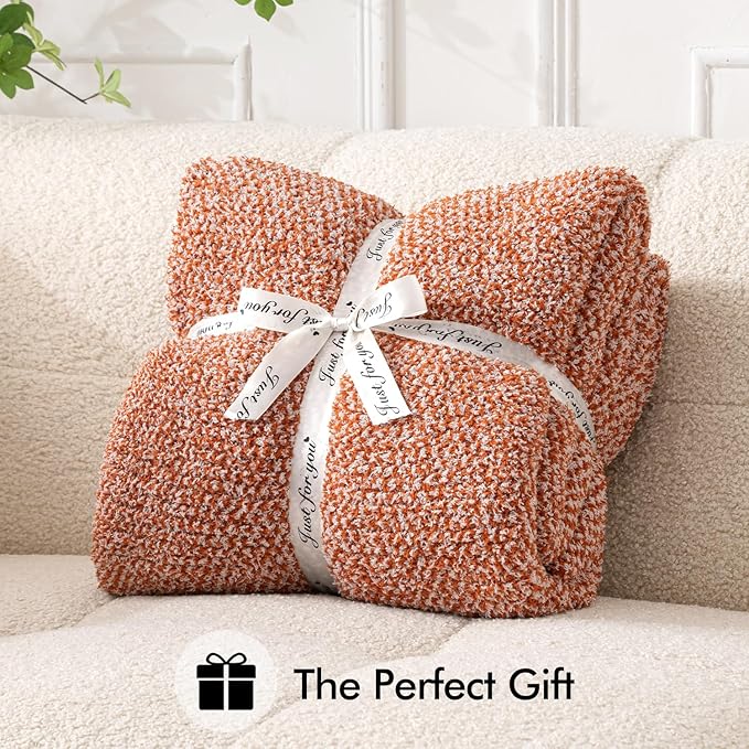 MIULEE Fall Burnt Orange Super Soft Throw Blanket for Couch, Cozy Fluffy Warm Throws Knit Blankets for Sofa, Bed, Chair, Living Room, Camping, Picnic, 50 x 60 inch