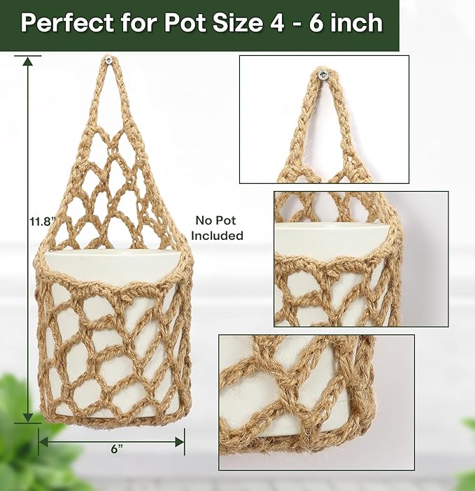 2PK Wall Planters for Indoor Plants, Macrame Plant Hanger | Wall Planter, Plant Hanger, Hanging Planter (2PK, for 6 inch Pot)