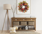 22 Inch Fall Chrysanthemum Wreath Harvest Floral Wreath with Apples Pinecones Berries and Eucalyptus Maple Leaves for Fall Thanksgiving Halloween Mantel Table Outdoor Front Door Wall Window
