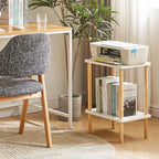 IBUYKE 2-Tier Side Table, Solid Wood Tall End Table with Storage Shelves, Nightstand Bedside Table for Living Room Bedroom Office, No-Tool Assembly, White UWST002W