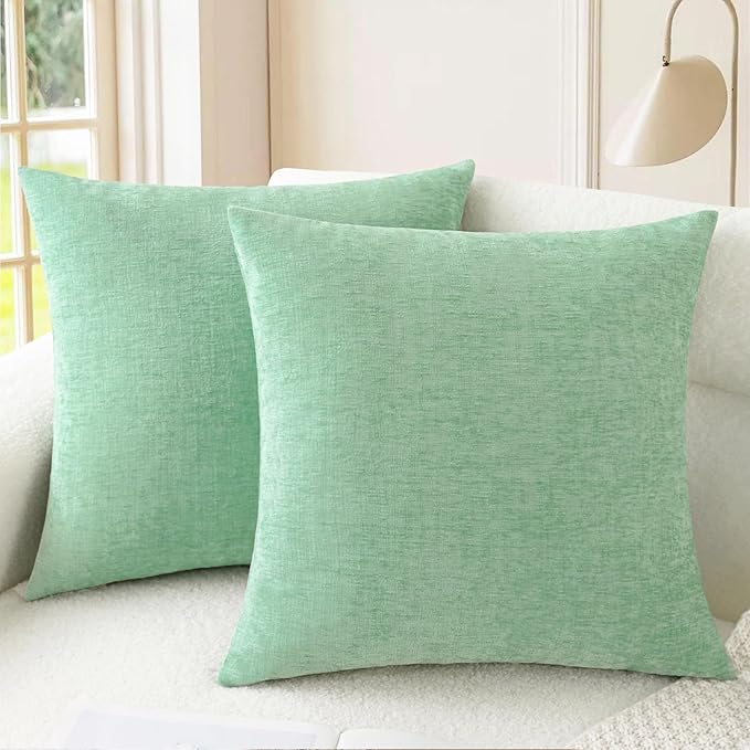 CaliTime Throw Pillow Covers Decorative 20 X 20 Inches Pack of 2 Cozy Chenille Cushion Cases for Couch Sofa Bed Living Room Home Grey Green
