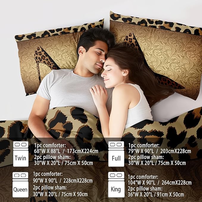 Leopard Comforter Set King Girls,Sexy High Heel Comforter for Women,Leopard Print Bedding Set King Adult,High Heel Quilt Bedroom Decor,African Animal Print Bedding Quilt
