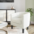 BELLEZE Accent Barrel Chair, Linen Round Chair Club Tub Sofa Corner Chair with Flared Legs and Cozy Soft Padding for Living Room Bedroom Waiting Room - Teddy White