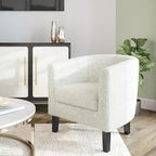 BELLEZE Accent Barrel Chair, Linen Round Chair Club Tub Sofa Corner Chair with Flared Legs and Cozy Soft Padding for Living Room Bedroom Waiting Room - Teddy White