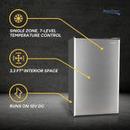 RecPro 3.3 Cu Ft 12V RV Refrigerator | Stainless Steel Frost-Free Fridge with Can Holder | Compact Camper Fridge with Door Storage, 7 Temp Settings | 19”W x 19”D x 32.75”H