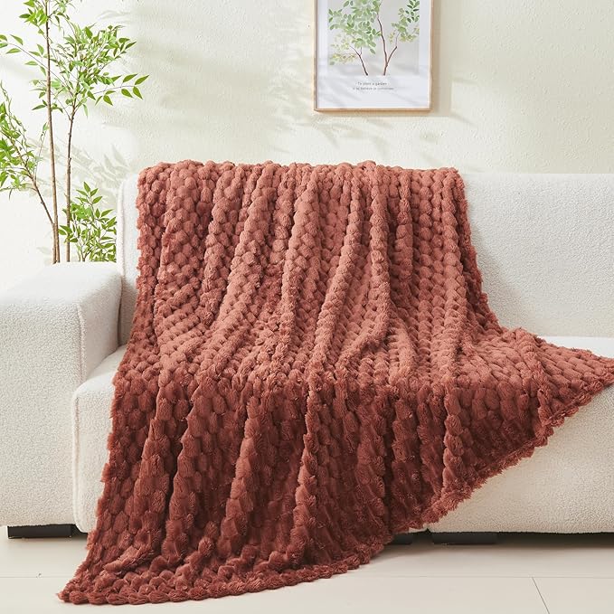 NEWCOSPLAY Super Soft Throw Blanket Coffee Premium Silky Flannel Fleece 3D Clouds Stylish Jacquard Lightweight Bed Blanket All Season Use 350GSM (Coffee, Throw(50"x60"))