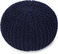 REDEARTH Round Pouf Foot Stool Bean Bag Ottoman - Cable Knitted Cord Boho Pouffe - Poof Accent Bean Bag - Handmade by Artisans for Living Room - Bedroom (19.5"x19.5"x14") - Navy Blue